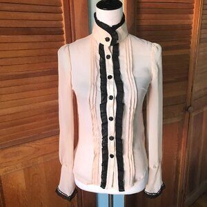 Voodoo Vixen Gothic Steampunk Victorian Aristocrat Sheer Ivory Chiffon Blouse S